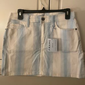 Frame Le Mini Blue and White Striped Jean Skirt